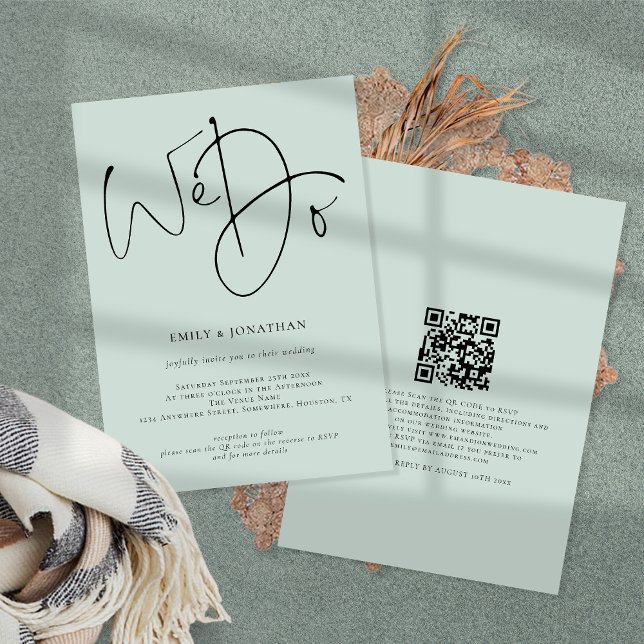 Modernes Skript machen wir Mint QR Code Hochzeit Einladung (Von Creator hochgeladen)