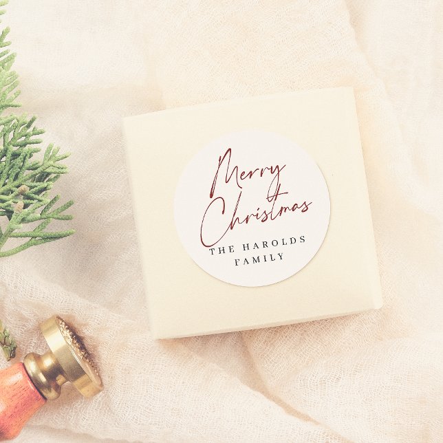 Modernes Skript Mercury Custom Familienname Runder Aufkleber (Von Creator hochgeladen)