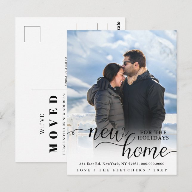 Modernes Skript Neue Zuhause für Holidays Foto Mov Postkarte (Vorne/Hinten)