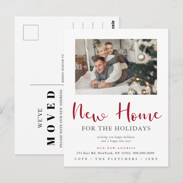 Modernes Skript Neue Zuhause für Holidays Foto Mov Postkarte (Vorne/Hinten)