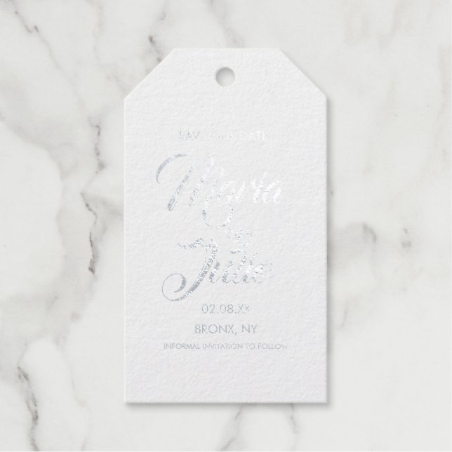 Modernes Skript Rette unser Date Double Hearts Sil Geschenkanhänger (Vorderseite)