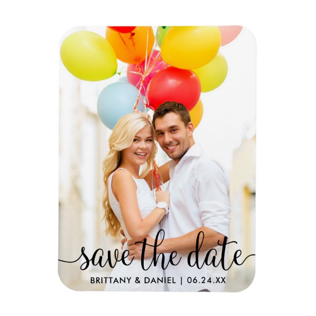 Modernes Skript-Save the Date-Foto Magnet (Vertikal)