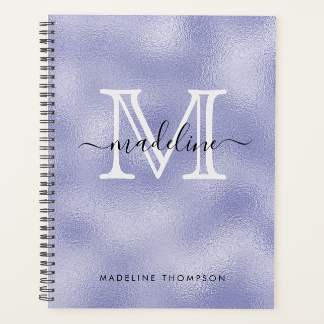 Modernes Skript Sehr Peri Lila Foil Monogram Planer (Vorderseite)