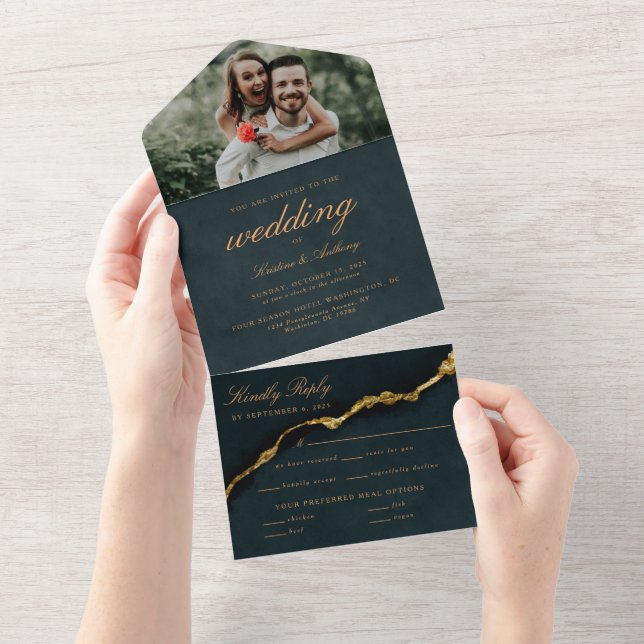 Modernes Skript Türkis Agate Wedding All in One Einladung (Abreißen)