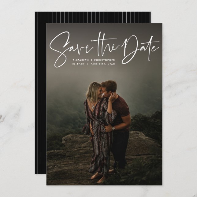 Modernes Skript-vertikales Foto Save the Date (Vorne/Hinten)