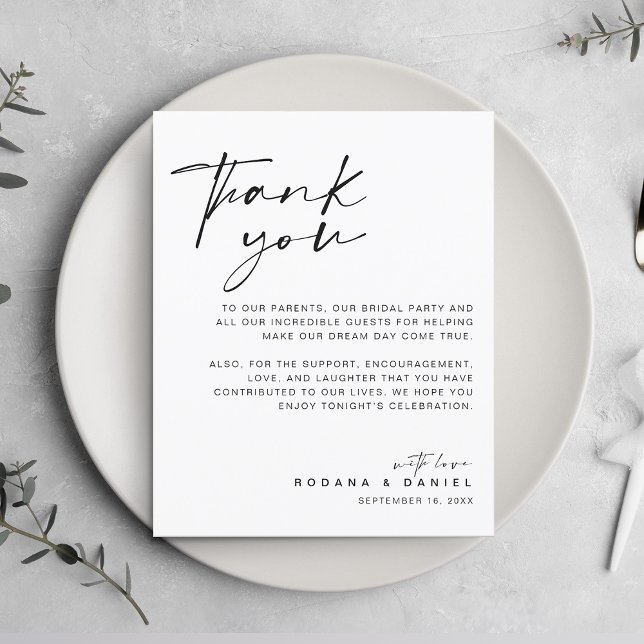 Modernes Skript Vielen Dank für Ihre Hochzeitskart (Modern Script Thank You Wedding Reception Card)