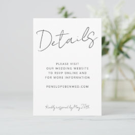 Modernes Skript White Wedding Website Details QR RSVP Karte