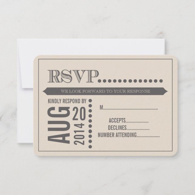 Modernes Skriptbeige & Gray Wedding RSVP (Vorderseite)