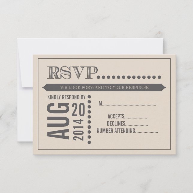 Modernes Skriptbeige & Gray Wedding RSVP (Vorderseite)