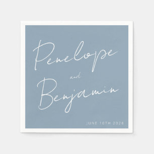 Modernes Skripthandwriting Dusty Blue Wedding Serviette