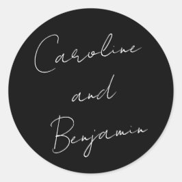 Modernes Skripthandwriting Wedding Boho Black Runder Aufkleber