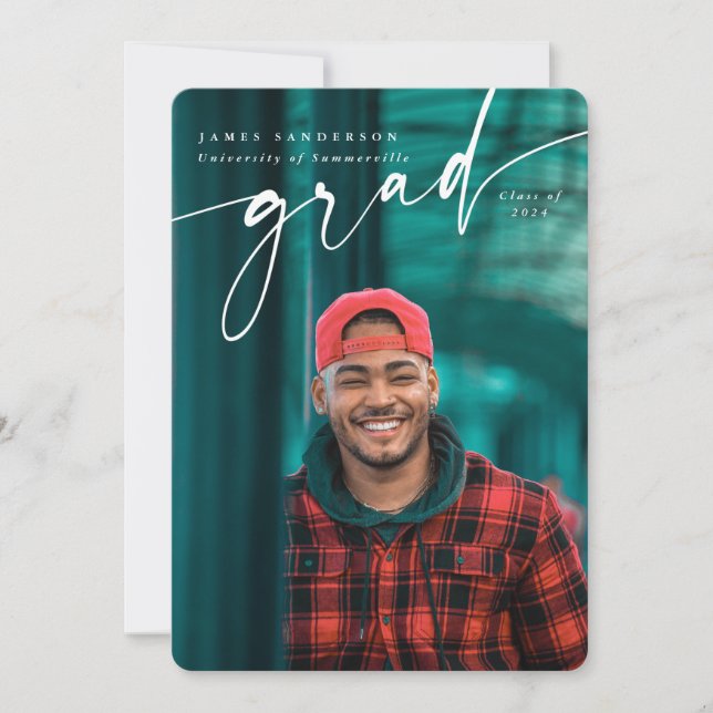 Modernes Skriptüberlagerungs-Abschluss mit zwei Fo Ankündigung (Vorderseite)