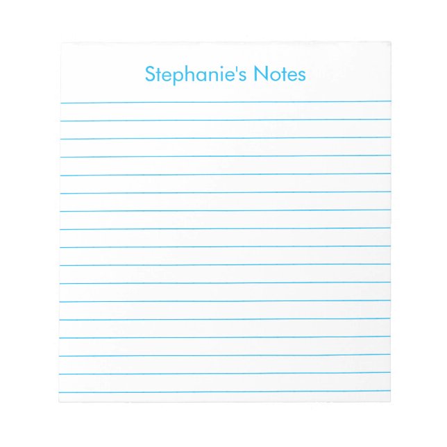 Modernes Sky Blue Lined Personalisiert Notepad Notizblock (Vorderseite)