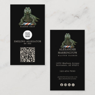 Modernes Smaragd-Alligator-Friseur-Shop-Logo-Qr-Co Visitenkarte
