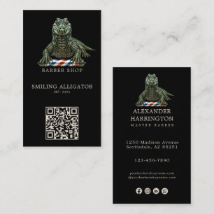 Modernes Smaragd-Alligator-Friseur-Shop-Logo Qr-Co Visitenkarte