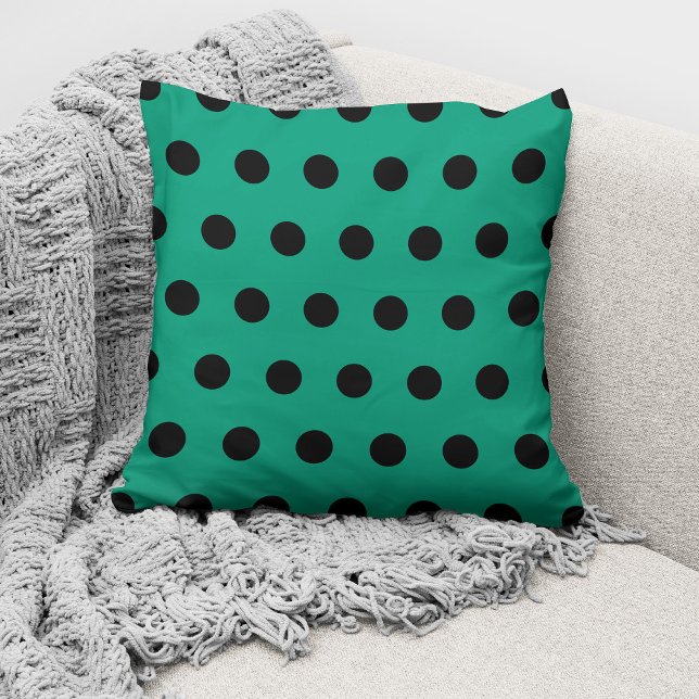 Modernes Smaragdgrünes Schwarz Polka Dots Muster Kissen (Von Creator hochgeladen)