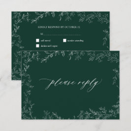 Modernes Smarald Green Elegant Leaf Wedding RSVP Karte
