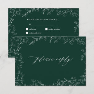 Modernes Smarald Green Elegant Leaf Wedding RSVP Karte