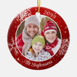 Modernes Snowflake Foto Red White Personalisiert Keramik Ornament