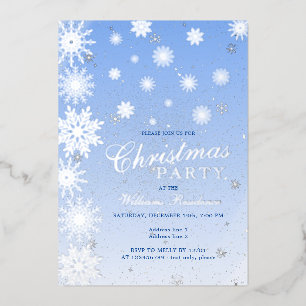 Modernes Snowflake Snow Blue Winter Weihnachtsfest Folieneinladung