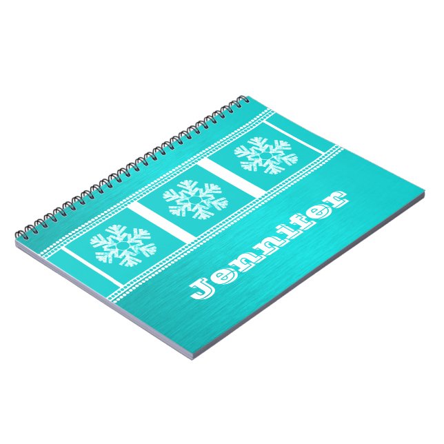 Modernes Snowflakes-Notebook, Aqua Notizblock (Linke Seite)