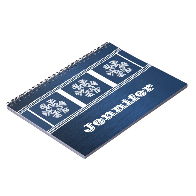 Modernes Snowflakes-Notebook, blau Notizblock (Linke Seite)
