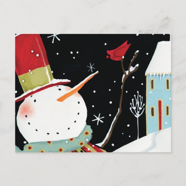 Modernes Snowmen-Winter-Zuhause Postkarte (Vorderseite)