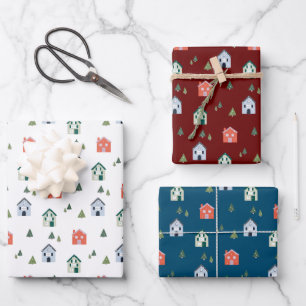 Modernes Snowy Village Geschenkpapier Set