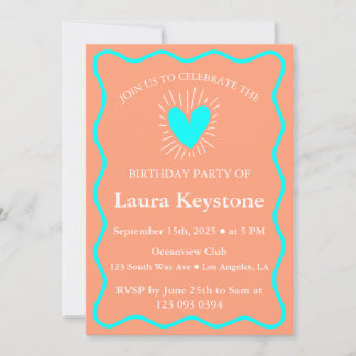 Modernes Soft Orange & Aqua Birthday Einladung