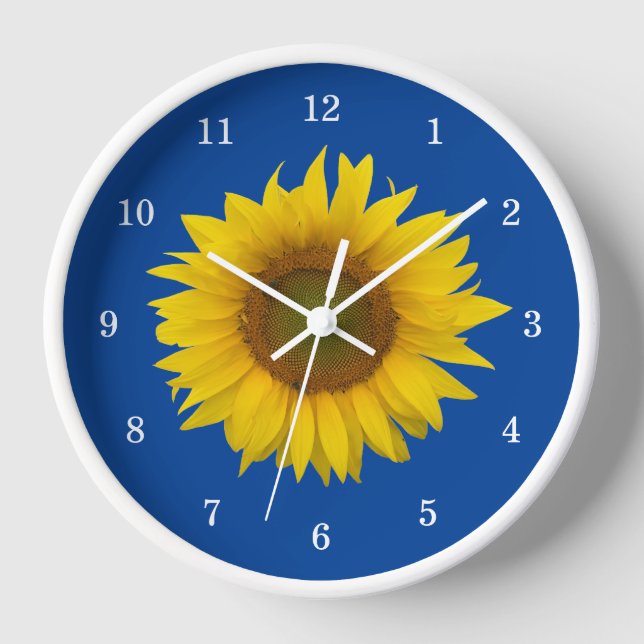 Modernes Sonnenblumenblau Uhr (Vorderseite)
