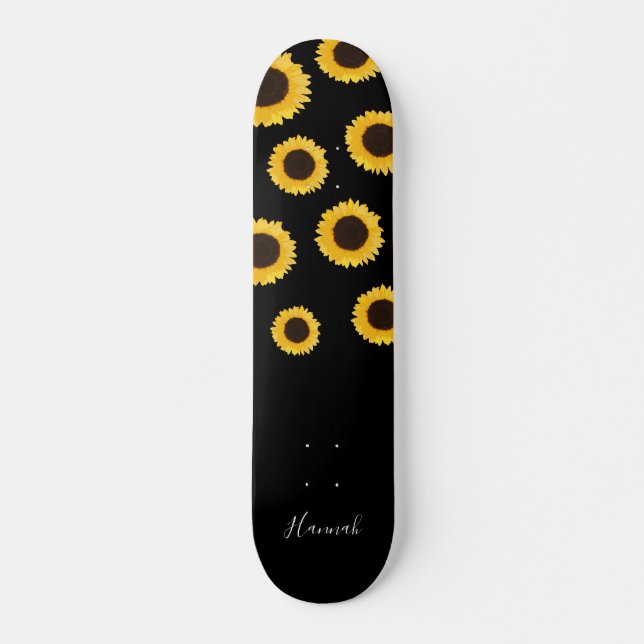 Modernes Sonnenblumenschwarz Personalisiert Skateboard (Vorne)