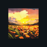 Modernes Sonnenuntergang über Blume Leinwanddruck<br><div class="desc">Dieses einladende Design besticht durch eine moderne,  impressionistische Aquarell mit einem schönen Sonnenuntergang über einem Feld aus orangen,  roten und gelben Blumen. Erstellt von der einfachen Farmhouse Press.</div>