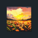 Modernes Sonnenuntergang über Blume Leinwanddruck<br><div class="desc">Dieses einladende Design besticht durch eine moderne,  impressionistische Aquarell mit einem schönen Sonnenuntergang über einem Feld aus orangen,  roten und gelben Blumen. Erstellt von der einfachen Farmhouse Press.</div>