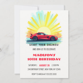 Modernes Speed Racing Red Sport Car Geburtstag Einladung