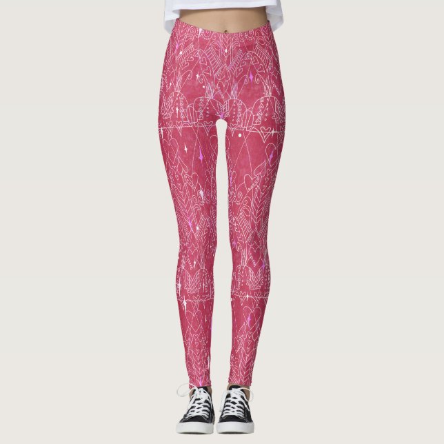 Modernes Spitzenlook Magenta Valentine Leggings (Vorderseite)