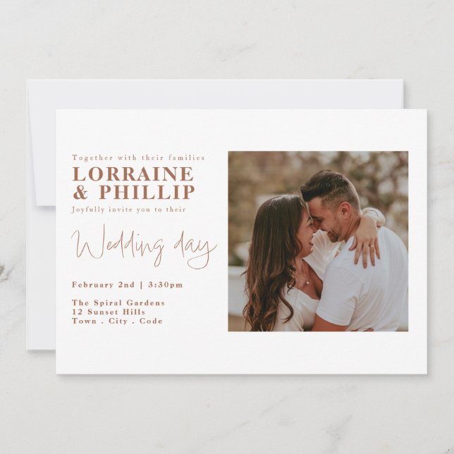 Modernes Split Layout mit Foto Hochzeit Einladung (Vorderseite)