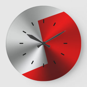 Modernes Split-Screen-Design in Rot und Silber Große Wanduhr