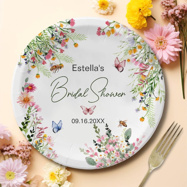 Modernes Spring Wild Blume Script Brautparty Pappteller (Von Creator hochgeladen)