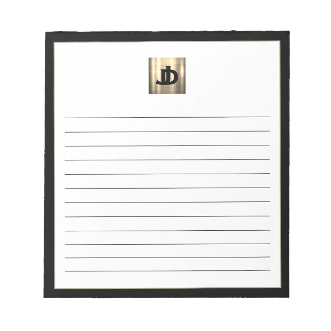 Modernes Square Brushed Gold Monogram Lined Notizblock (Vorderseite)