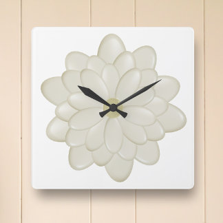 Modernes Square Ivory Daisy Blume Kitchlock Quadratische Wanduhr