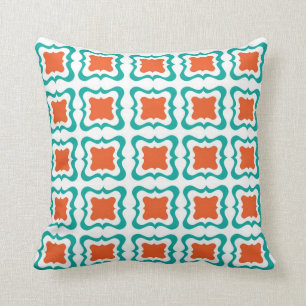 Modernes Square Repetier Muster Aquamarin Orange W Kissen