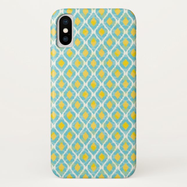 Modernes Stammes- ikat blaue gelbe Mode Case-Mate iPhone Hülle (Rückseite)