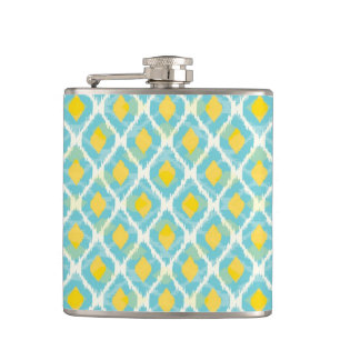 Modernes Stammes- ikat blaue gelbe Mode Flachmann