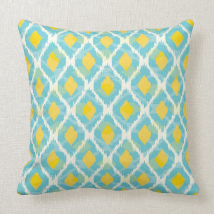 Modernes Stammes- ikat blaue gelbe Mode Kissen