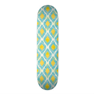 Modernes Stammes- ikat blaue gelbe Mode Skateboard