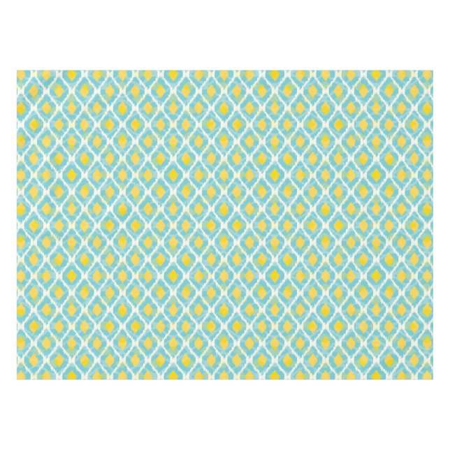Modernes Stammes- ikat blaue gelbe Mode Tischdecke (Vorderseite (Horizontal))