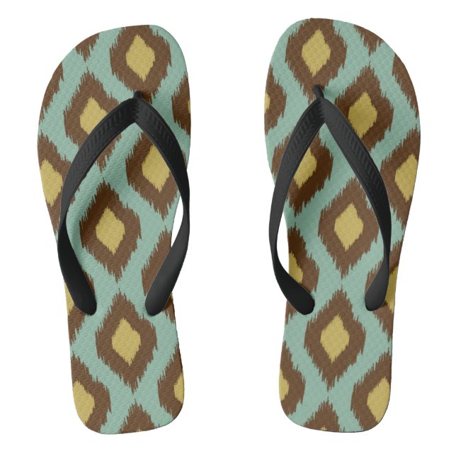 Modernes Stammes- ikat blaues gelbes modernes Flip Flops (Fußbett)