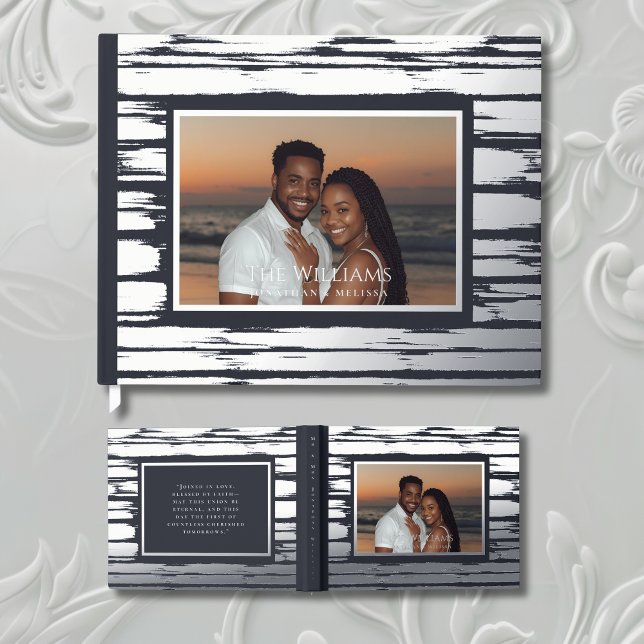 Modernes Steel Gray Foil Wedding Guestbook Beachy Gästebuch (Von Creator hochgeladen)