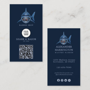 Modernes Steel Shark Friseurstudio-Logo Qr Code Visitenkarte