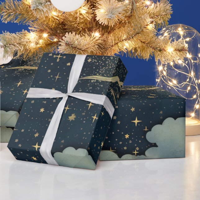 Modernes, sternes Nachtmuster Geschenkpapier (Feiertage)
